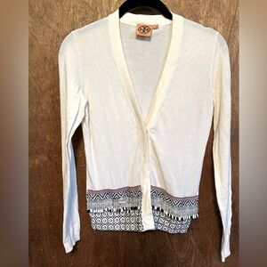 Tori Burch Cardigan Sweater Button Closure with Beaded Fringe (XS)